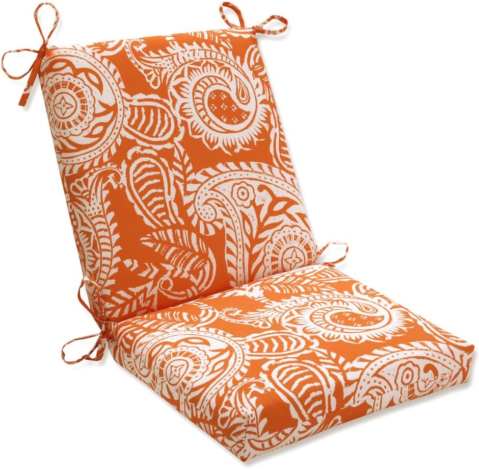 Pillow Perfect Paisley Indoor/Outdoor Solid Back 1 Piece Square Corner Chair Cushion with Ties, Deep Seat, Weather, and Fade Resistant, 36.5" x 18", Blue/Green Pretty,
