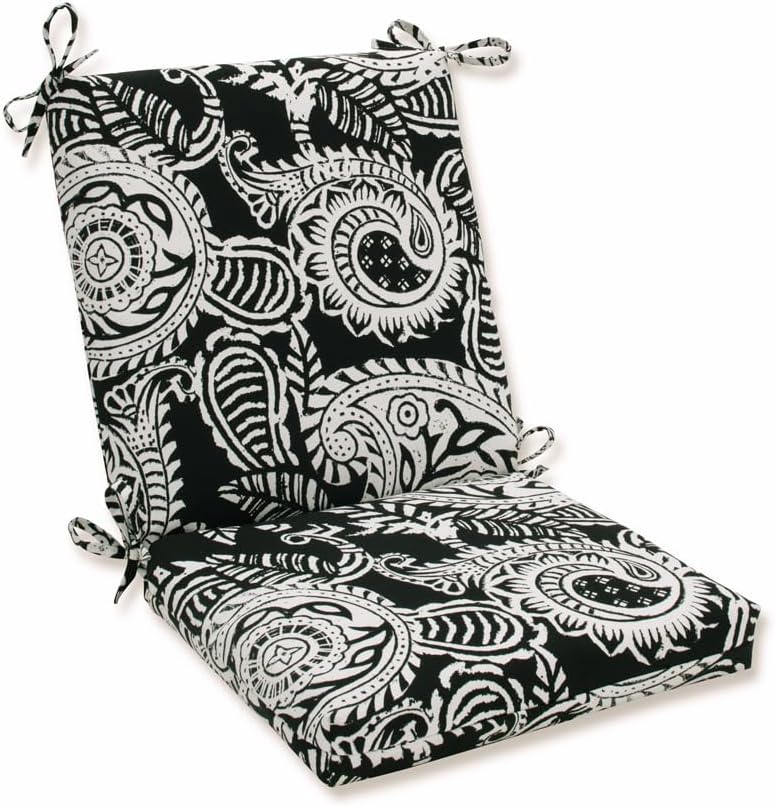 Pillow Perfect Paisley Indoor/Outdoor Solid Back 1 Piece Square Corner Chair Cushion with Ties, Deep Seat, Weather, and Fade Resistant, 36.5" x 18", Blue/Green Pretty,