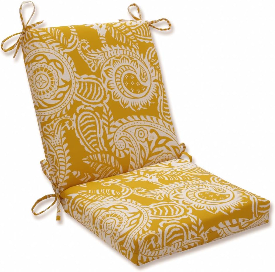 Pillow Perfect Paisley Indoor/Outdoor Solid Back 1 Piece Square Corner Chair Cushion with Ties, Deep Seat, Weather, and Fade Resistant, 36.5" x 18", Blue/Green Pretty,