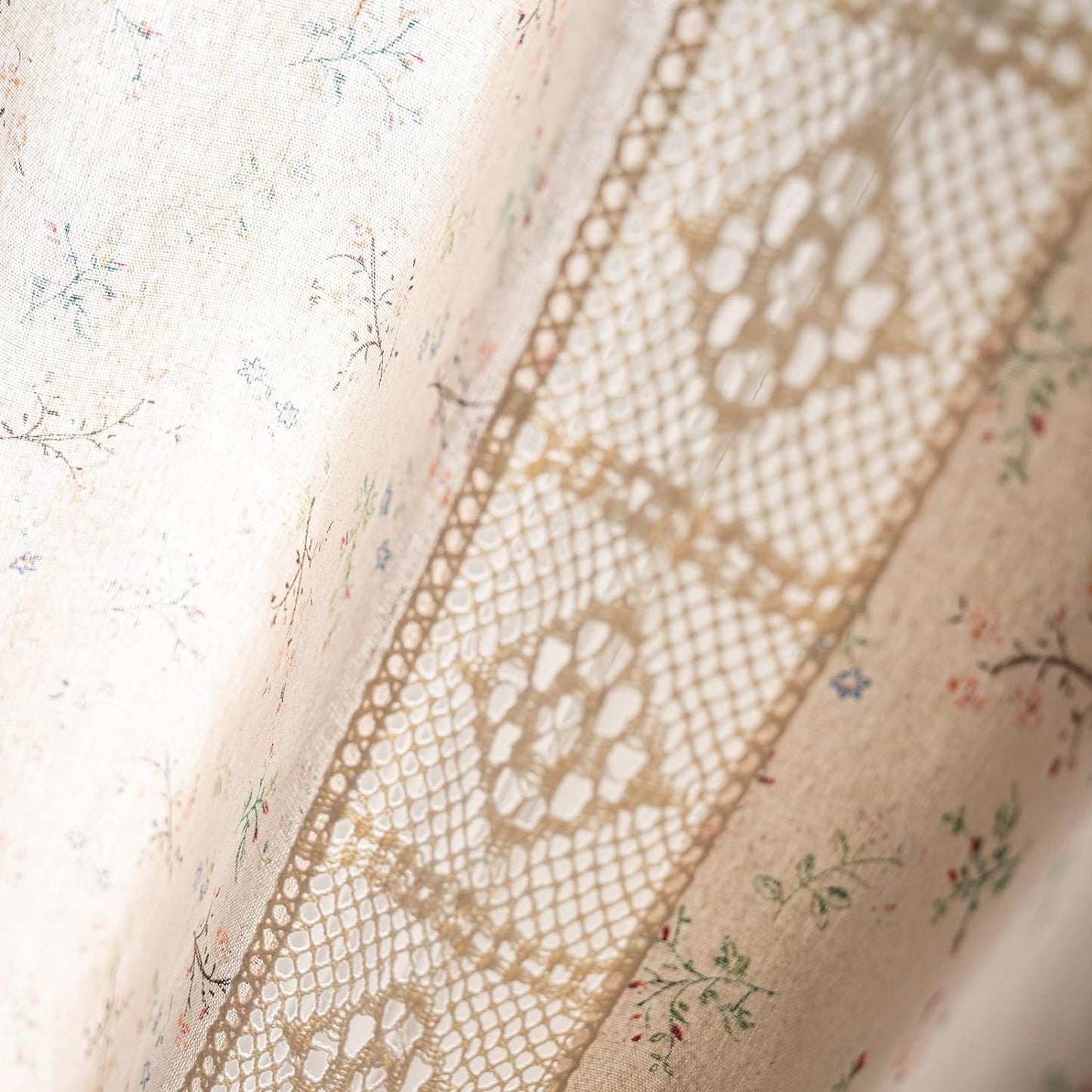 ENJOYBRIDAL Floral Curtains 84 Inch Length 2 Panels Crochet Lace Patchwork Drapes Semi-Sheer Boho Tassel Bedroom Living Room Farmhouse Beige Country Rustic Rod Pocket Window Curtain Panels