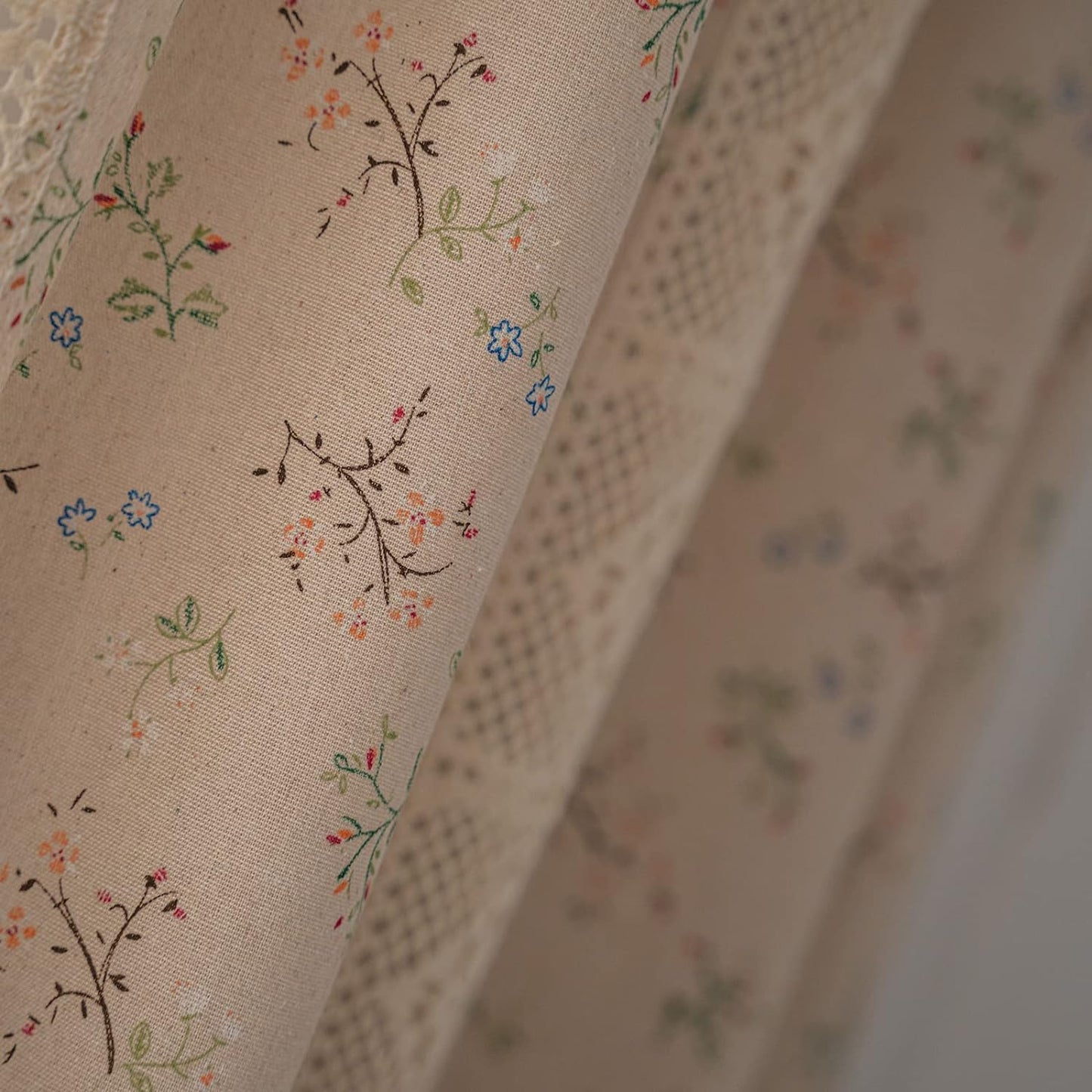 ENJOYBRIDAL Floral Curtains 84 Inch Length 2 Panels Crochet Lace Patchwork Drapes Semi-Sheer Boho Tassel Bedroom Living Room Farmhouse Beige Country Rustic Rod Pocket Window Curtain Panels