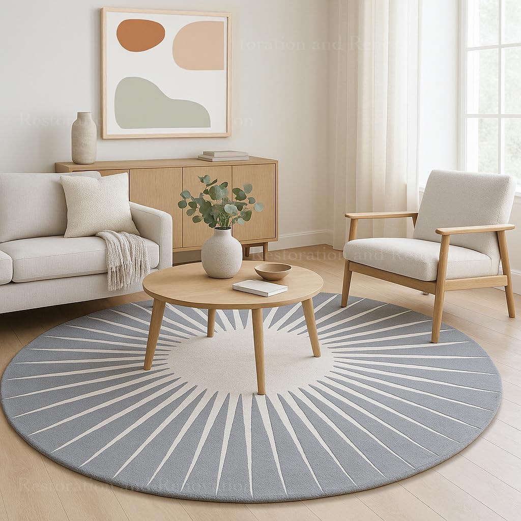 Modern Round Area Rug – Hand-Tufted with 100% NZ Wool, Thick & Soft Circular Carpet for Living Room, Bedroom & Dining Room Decor (Warm Natural, 5' Round)