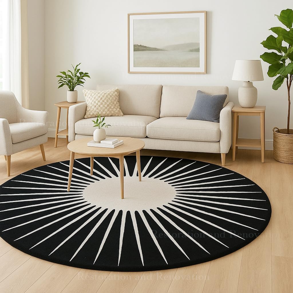 Modern Round Area Rug – Hand-Tufted with 100% NZ Wool, Thick & Soft Circular Carpet for Living Room, Bedroom & Dining Room Decor (Warm Natural, 5' Round)