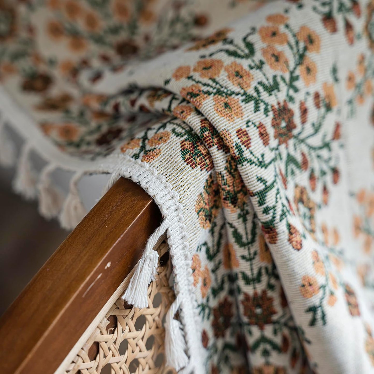 ENJOYBRIDAL Floral Curtains 84 Inch Length 2 Panels Vintage Flower Patterned Drapes Boho Semi Sheer Tassel Rustic Country Rod Pocket Botanical Farmhouse Window Curtain Panels for Bedroom Living Room