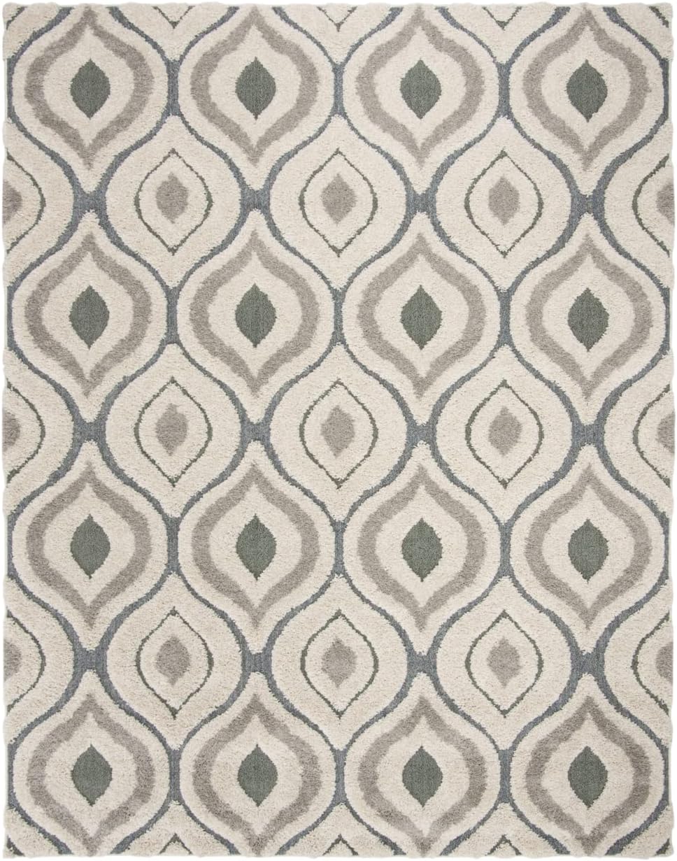 SAFAVIEH Florida Shag Collection Area Rug - 6'7" Round, Cream & Smoke, Modern Ogee Design, Non-Shedding & Easy Care, 1.2-inch Thick Ideal for High Traffic Areas in Living Room, Bedroom (SG461-1179)