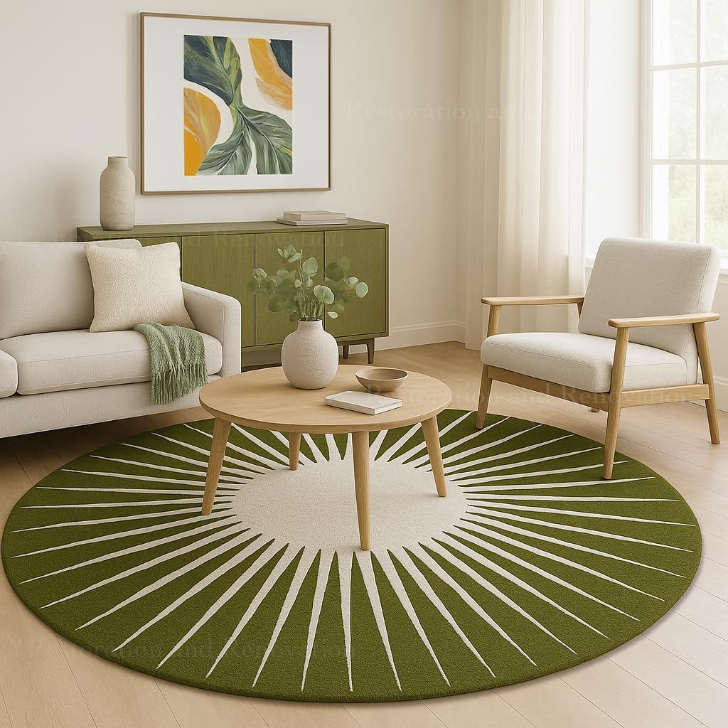 Modern Round Area Rug – Hand-Tufted with 100% NZ Wool, Thick & Soft Circular Carpet for Living Room, Bedroom & Dining Room Decor (Warm Natural, 5' Round)