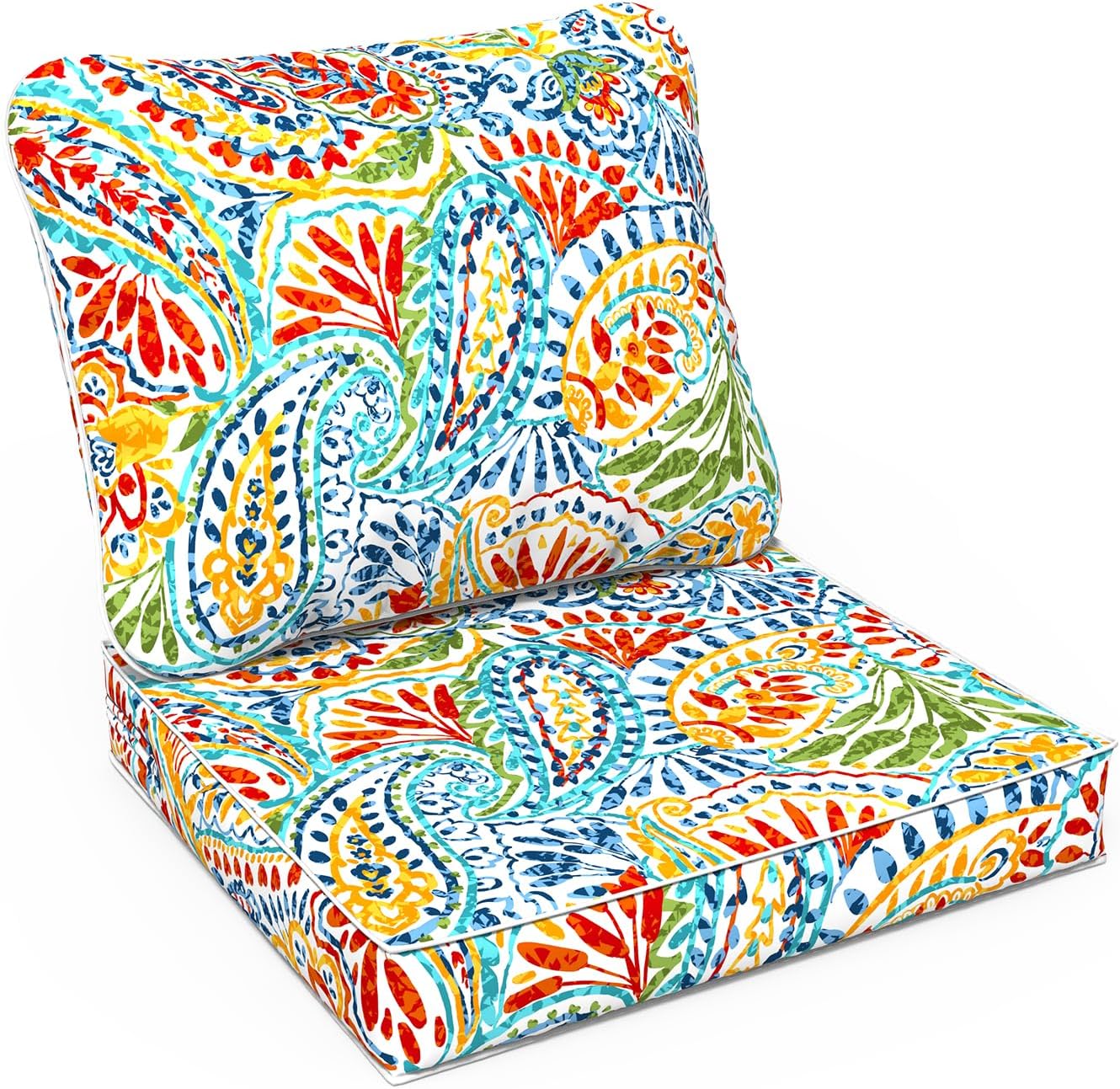 LVTXIII Outdoor Deep Seat Cushion Patio Seat and Back Cushion Set Seasonal Chair Cushion with Removable Cover and Adjustable Buckle for Home and Garden, 22"x22"x4", Pretty Paisley
