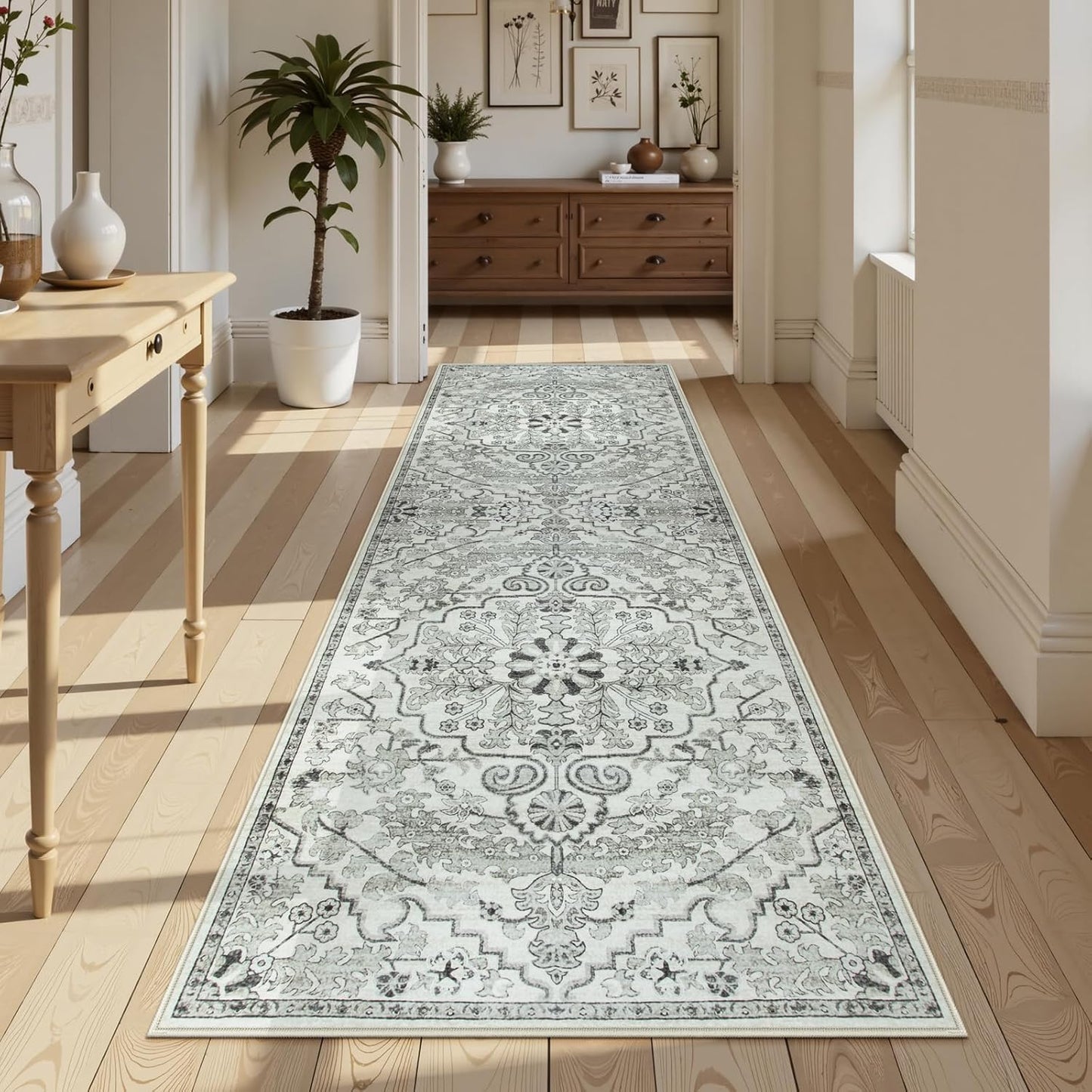 Lahome Bohemian Floral Medallion Round Rug - 4Ft Soft Bedroom Area Rug Oriental Distressed Washable Entryway Foyer Throw Mat Non-Slip Door Carpet for Dining Living Room Bedside Nursery, Orange/Multi