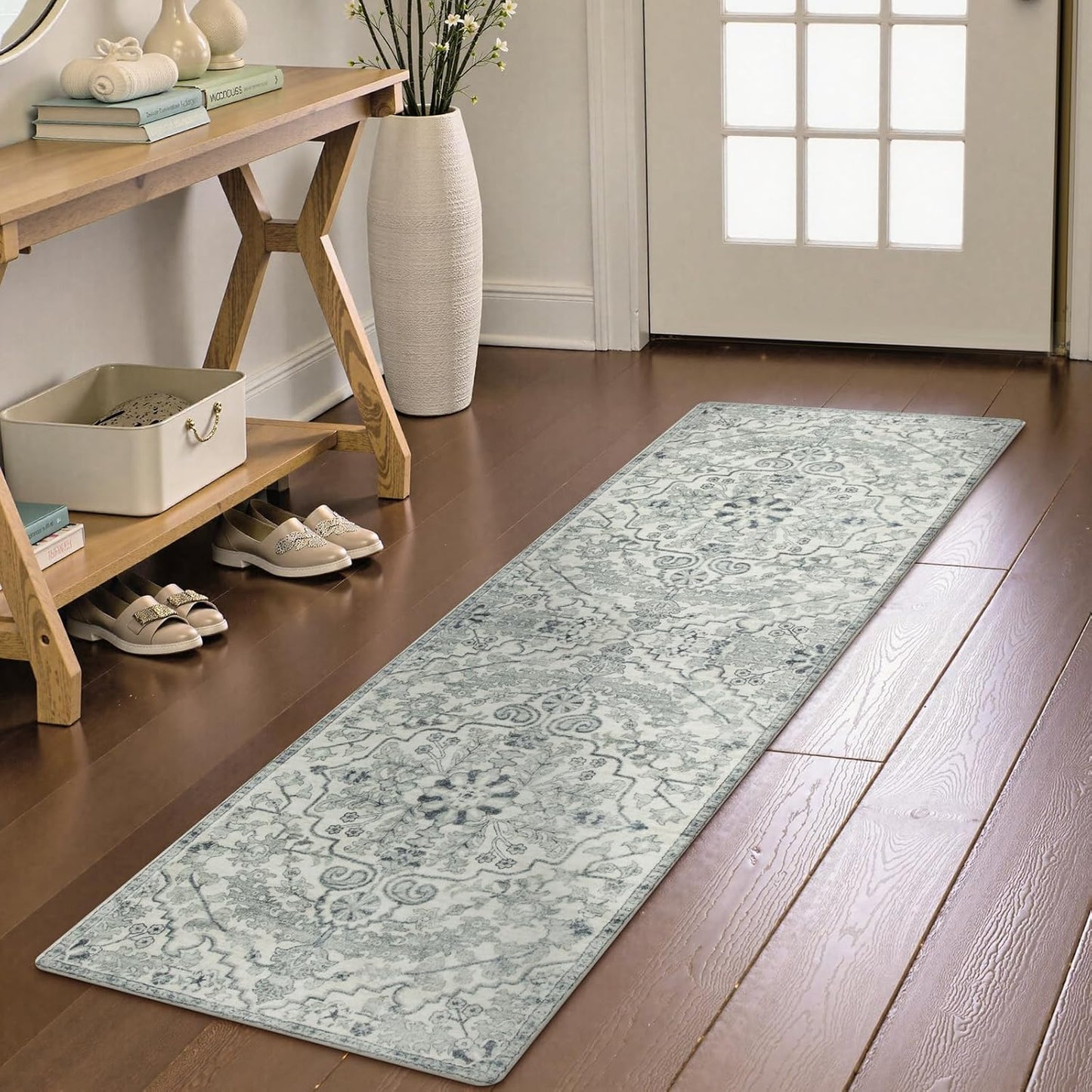Lahome Bohemian Floral Medallion Round Rug - 4Ft Soft Bedroom Area Rug Oriental Distressed Washable Entryway Foyer Throw Mat Non-Slip Door Carpet for Dining Living Room Bedside Nursery, Orange/Multi