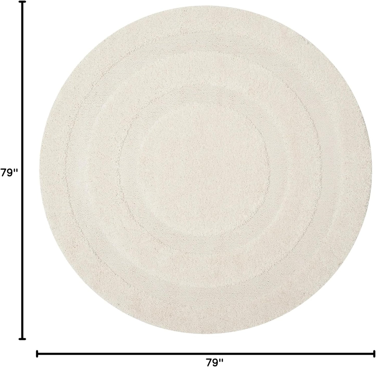 SAFAVIEH Florida Shag Collection Area Rug - 6'7" Round, Creme & Creme, Border Design, Non-Shedding & Easy Care, 1.2-inch Thick Ideal for High Traffic Areas in Living Room, Bedroom (SG454-1111)