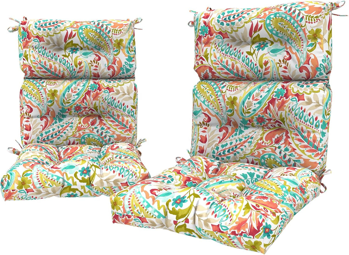 LVTXIII 2 Pack Outdoor/Indoor High Back Chair Cushions, Deep Seat Patio Seat and Back Cushion Set, Stuffed High Rebound Foam Rocking Chair Cushions, 44"x22"x4", Paisley Ummi Multi