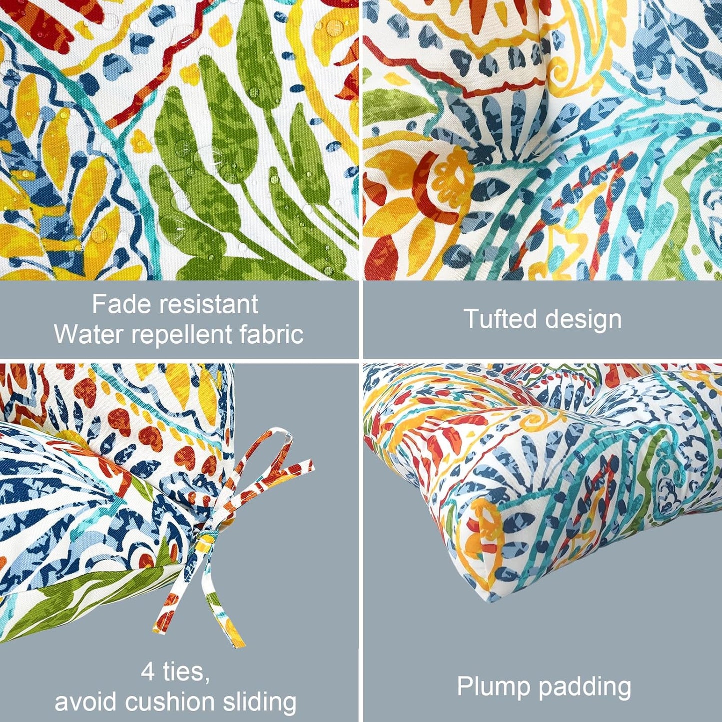 LVTXIII 2 Pack Outdoor/Indoor High Back Chair Cushions, Deep Seat Patio Seat and Back Cushion Set, Stuffed High Rebound Foam Rocking Chair Cushions, 44"x22"x4", Paisley Ummi Multi