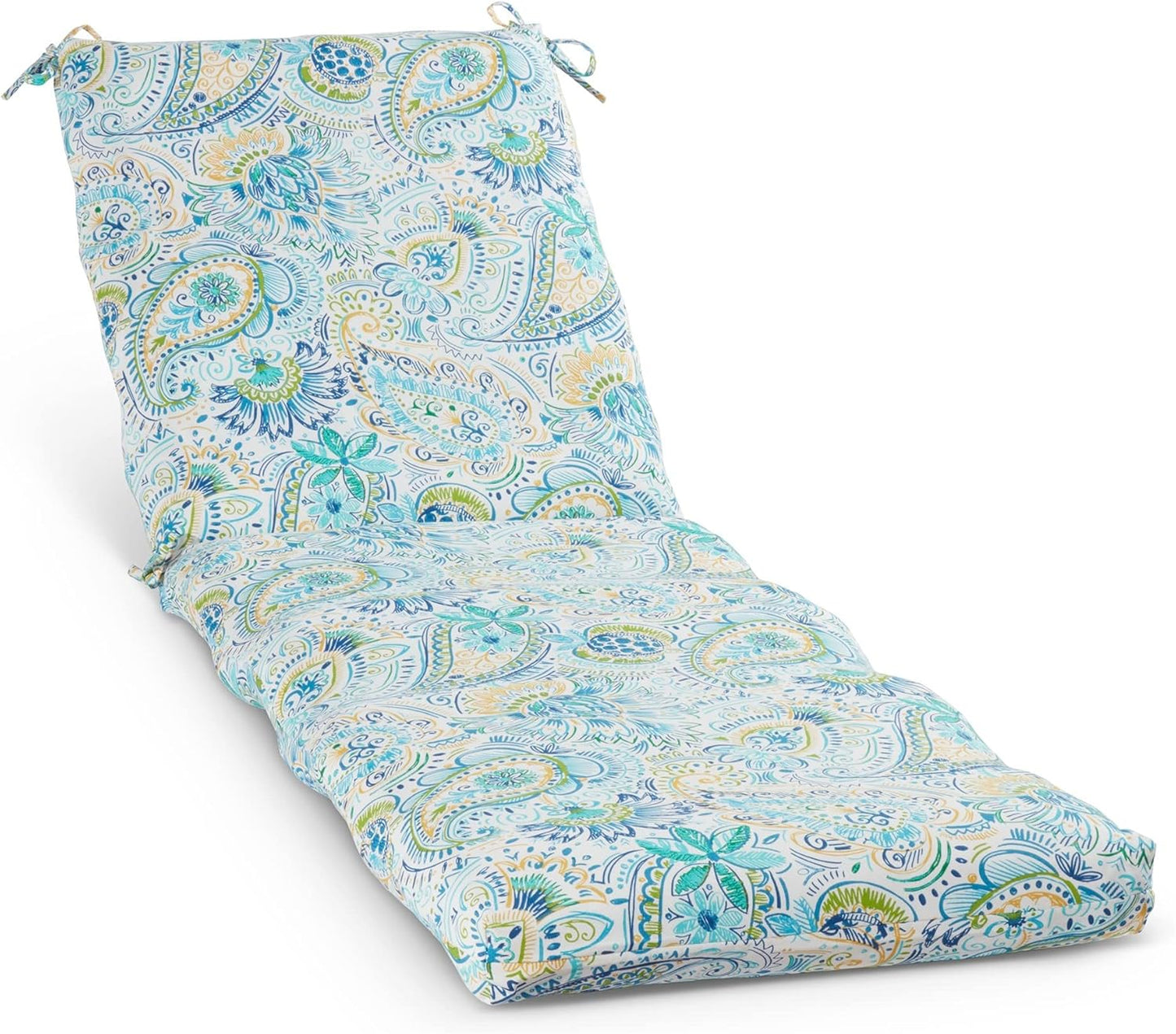 South Pine Porch Outdoor Reversible Chaise Lounge Chair Cushion with String Ties, Jamboree Paisley