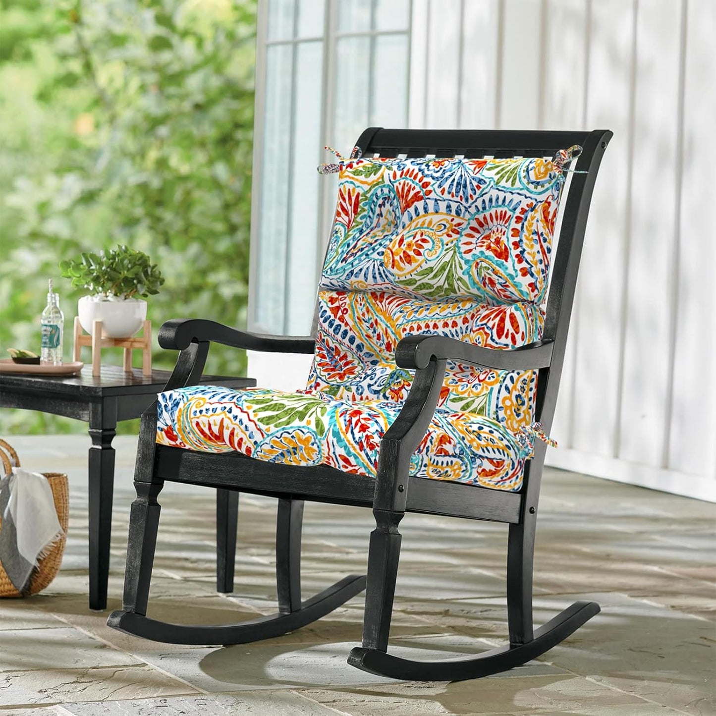 LVTXIII 2 Pack Outdoor/Indoor High Back Chair Cushions, Deep Seat Patio Seat and Back Cushion Set, Stuffed High Rebound Foam Rocking Chair Cushions, 44"x22"x4", Paisley Ummi Multi