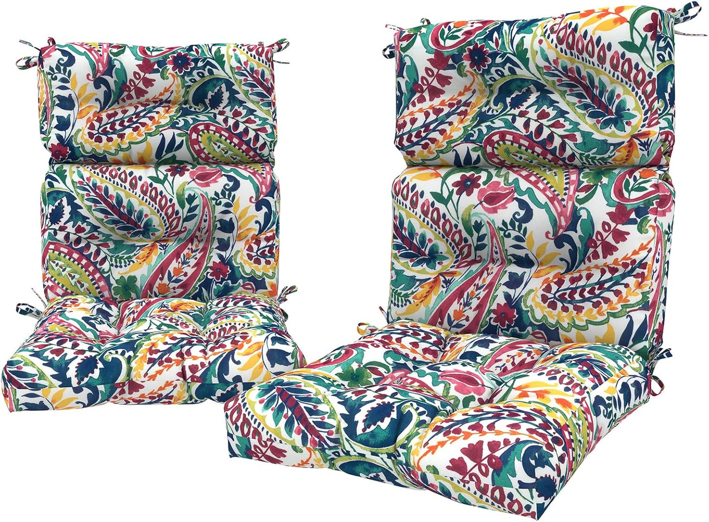 LVTXIII 2 Pack Outdoor/Indoor High Back Chair Cushions, Deep Seat Patio Seat and Back Cushion Set, Stuffed High Rebound Foam Rocking Chair Cushions, 44"x22"x4", Paisley Ummi Multi
