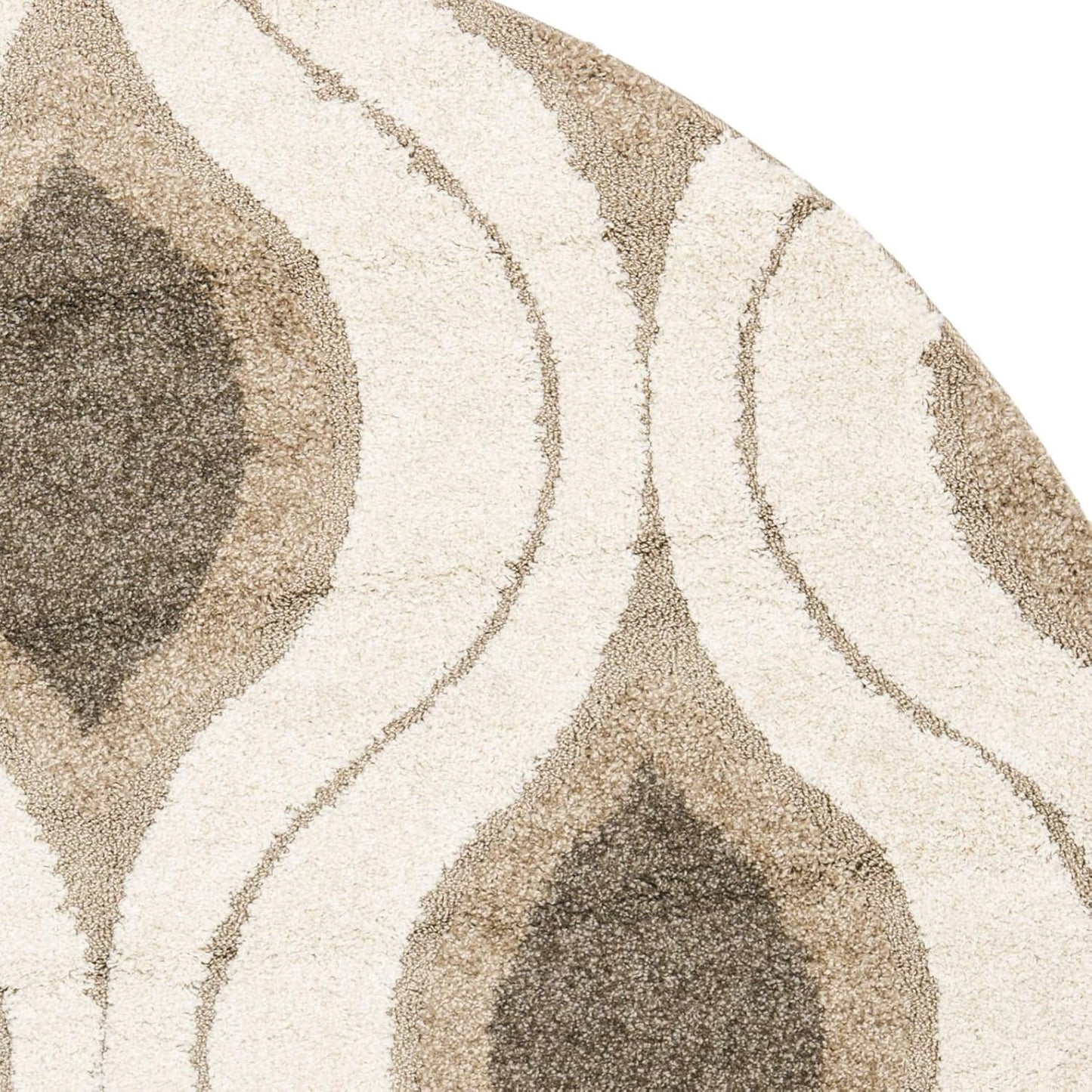 SAFAVIEH Florida Shag Collection Area Rug - 6'7" Round, Cream & Smoke, Modern Ogee Design, Non-Shedding & Easy Care, 1.2-inch Thick Ideal for High Traffic Areas in Living Room, Bedroom (SG461-1179)