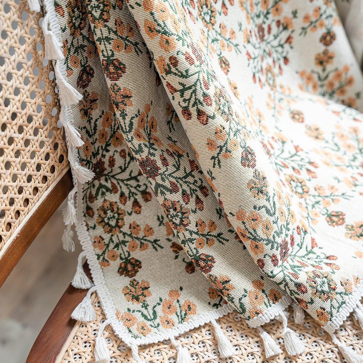 BHUSB Farmhouse Curtains for Living Room 84 Inch Length,Boho Floral Cotton Linen Window Curtains Semi-Blackout Drapes for Bedroom,Bohemian Decoration Drapes,2 Panels