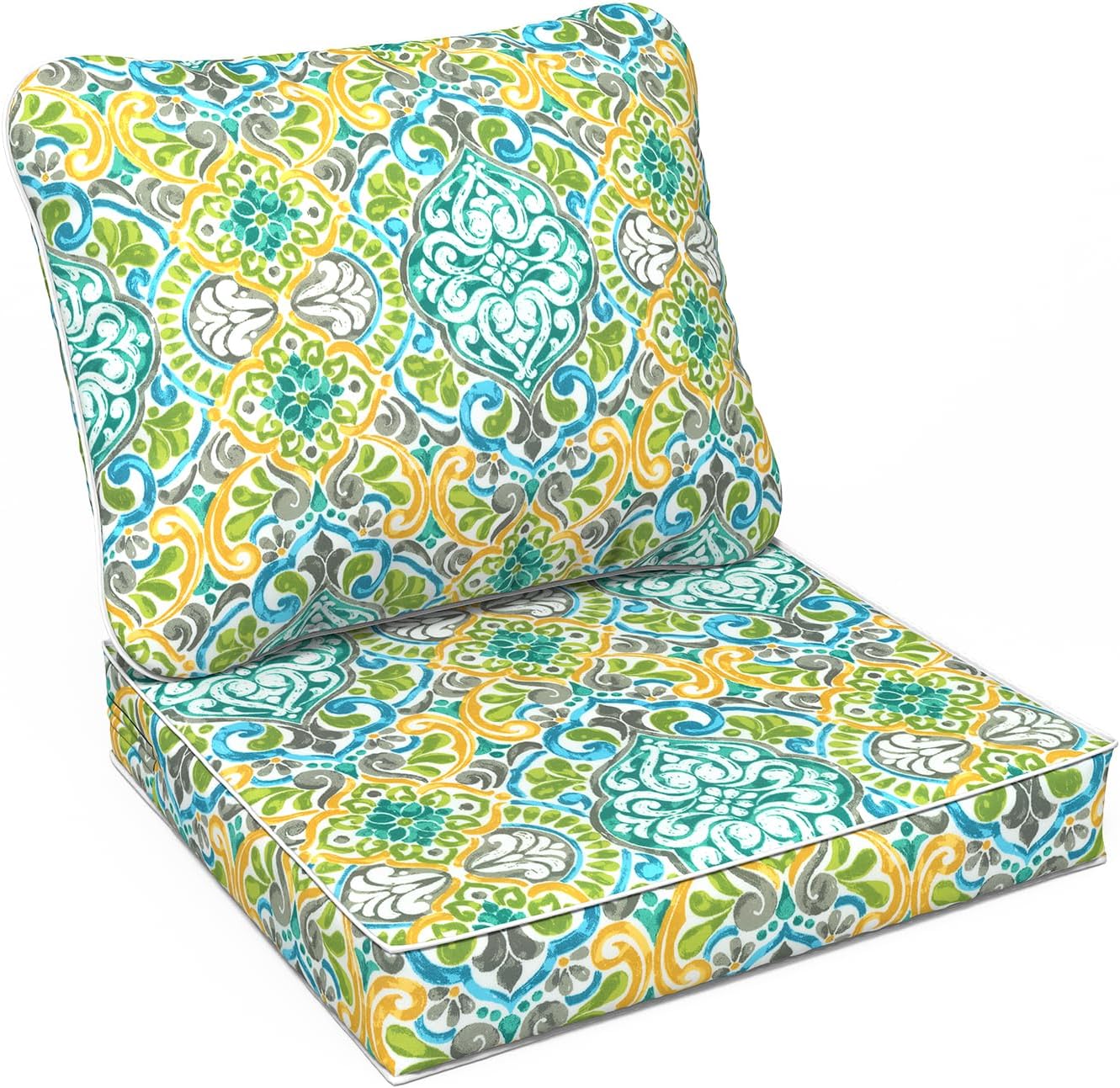 LVTXIII Outdoor Deep Seat Cushion Patio Seat and Back Cushion Set Seasonal Chair Cushion with Removable Cover and Adjustable Buckle for Home and Garden, 22"x22"x4", Pretty Paisley