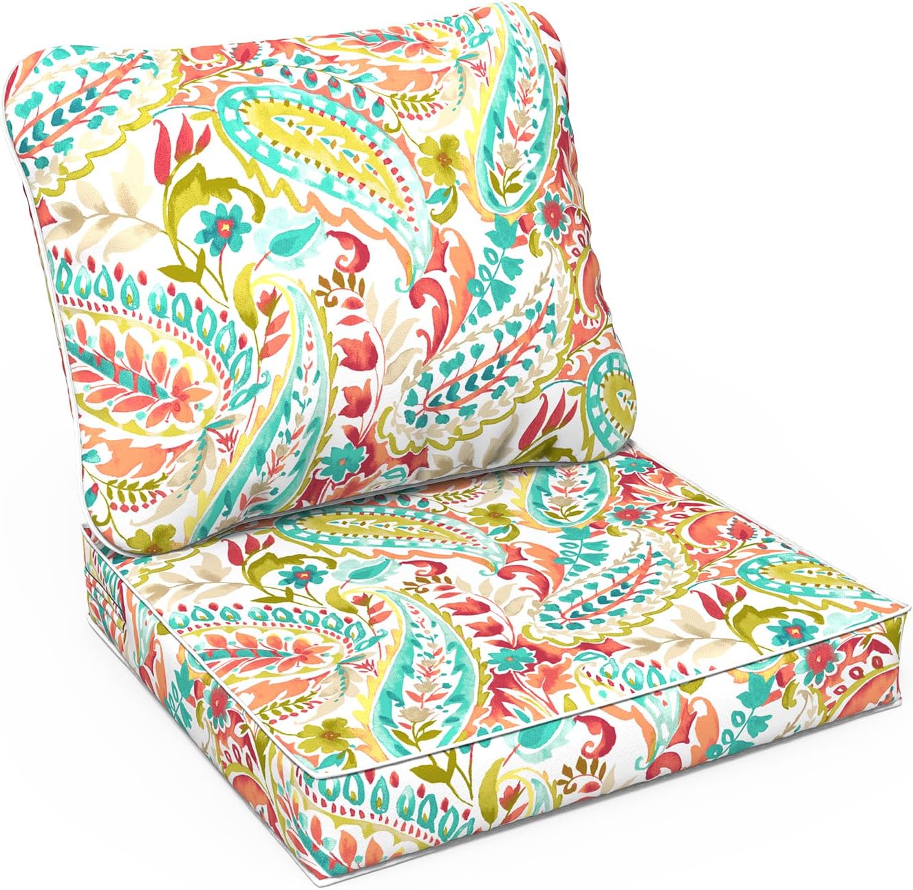 LVTXIII Outdoor Deep Seat Cushion Patio Seat and Back Cushion Set Seasonal Chair Cushion with Removable Cover and Adjustable Buckle for Home and Garden, 22"x22"x4", Pretty Paisley