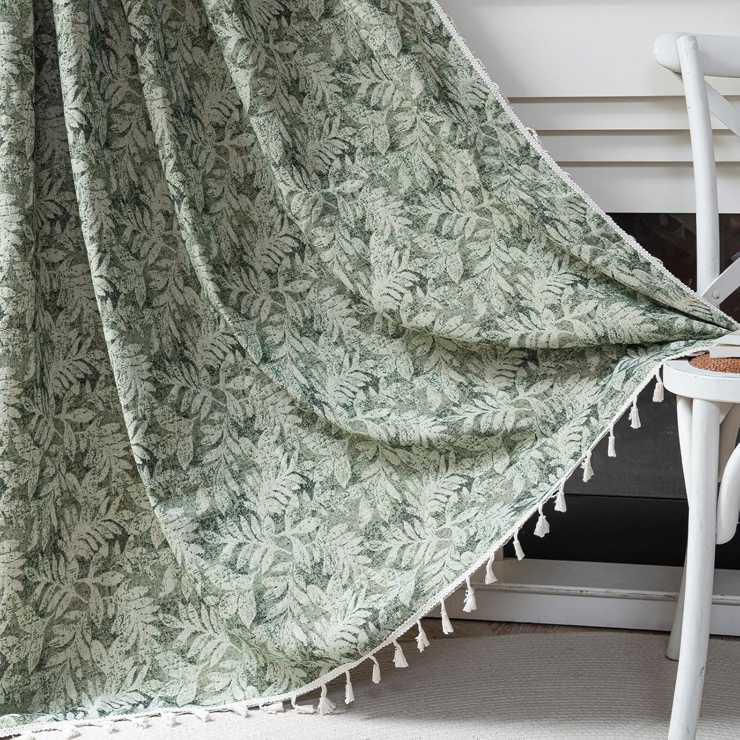 ENJOYBRIDAL Floral Curtains 84 Inch Length 2 Panels Vintage Flower Patterned Drapes Boho Semi Sheer Tassel Rustic Country Rod Pocket Botanical Farmhouse Window Curtain Panels for Bedroom Living Room