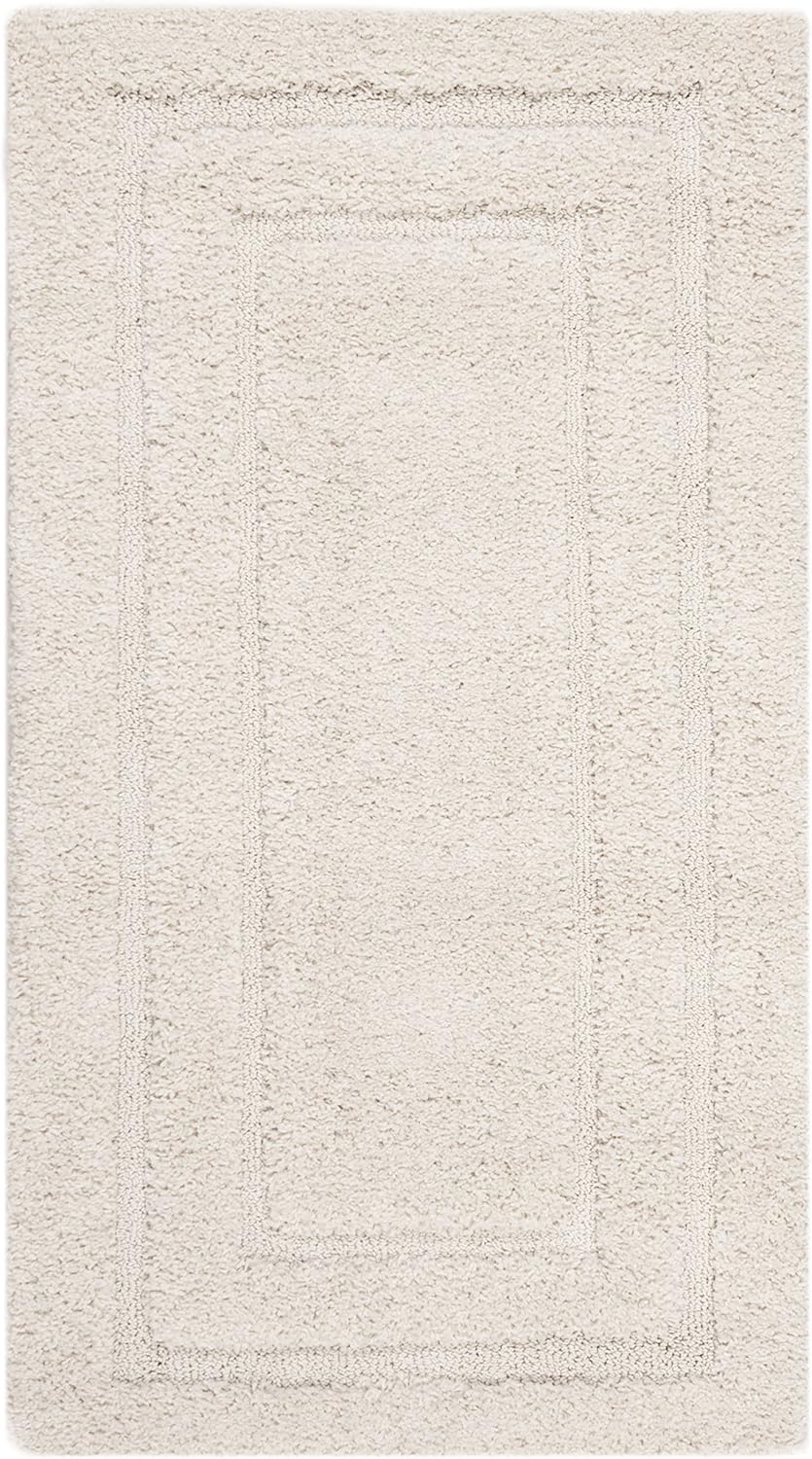 SAFAVIEH Florida Shag Collection Area Rug - 6'7" Round, Creme & Creme, Border Design, Non-Shedding & Easy Care, 1.2-inch Thick Ideal for High Traffic Areas in Living Room, Bedroom (SG454-1111)