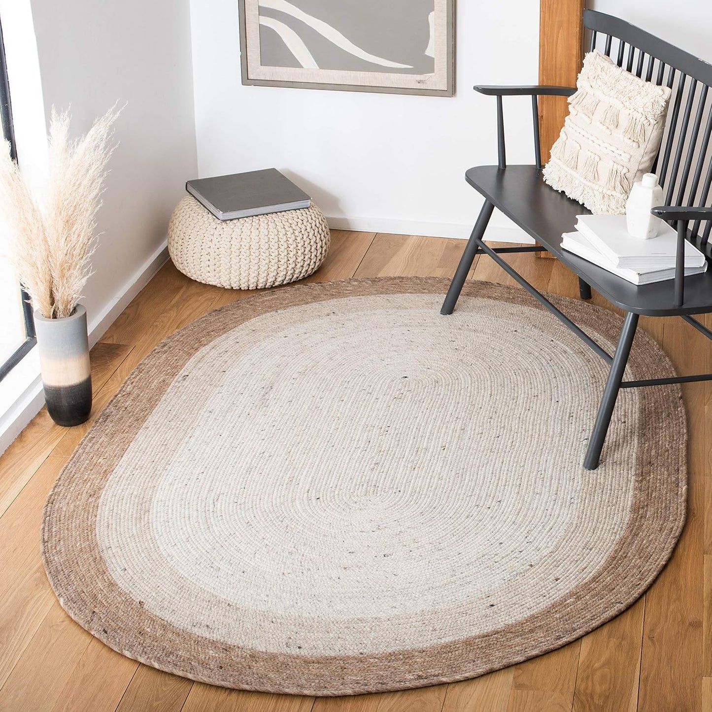 SAFAVIEH Braided Collection 7' Round Beige/Ivory BRD903B Handmade Country Cottage Reversible Wool Entryway Foyer Living Room Bedroom Kitchen Area Rug