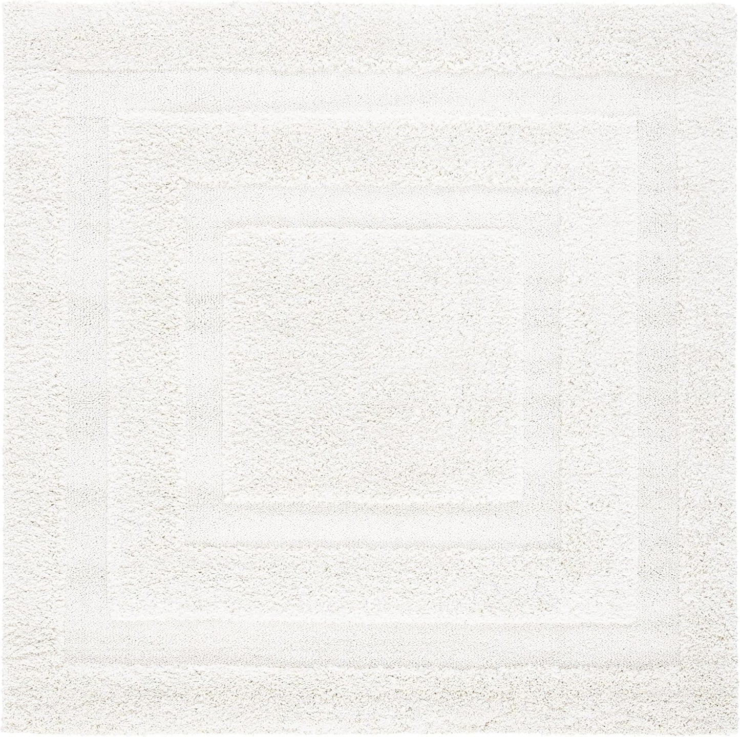 SAFAVIEH Florida Shag Collection Area Rug - 6'7" Round, Creme & Creme, Border Design, Non-Shedding & Easy Care, 1.2-inch Thick Ideal for High Traffic Areas in Living Room, Bedroom (SG454-1111)