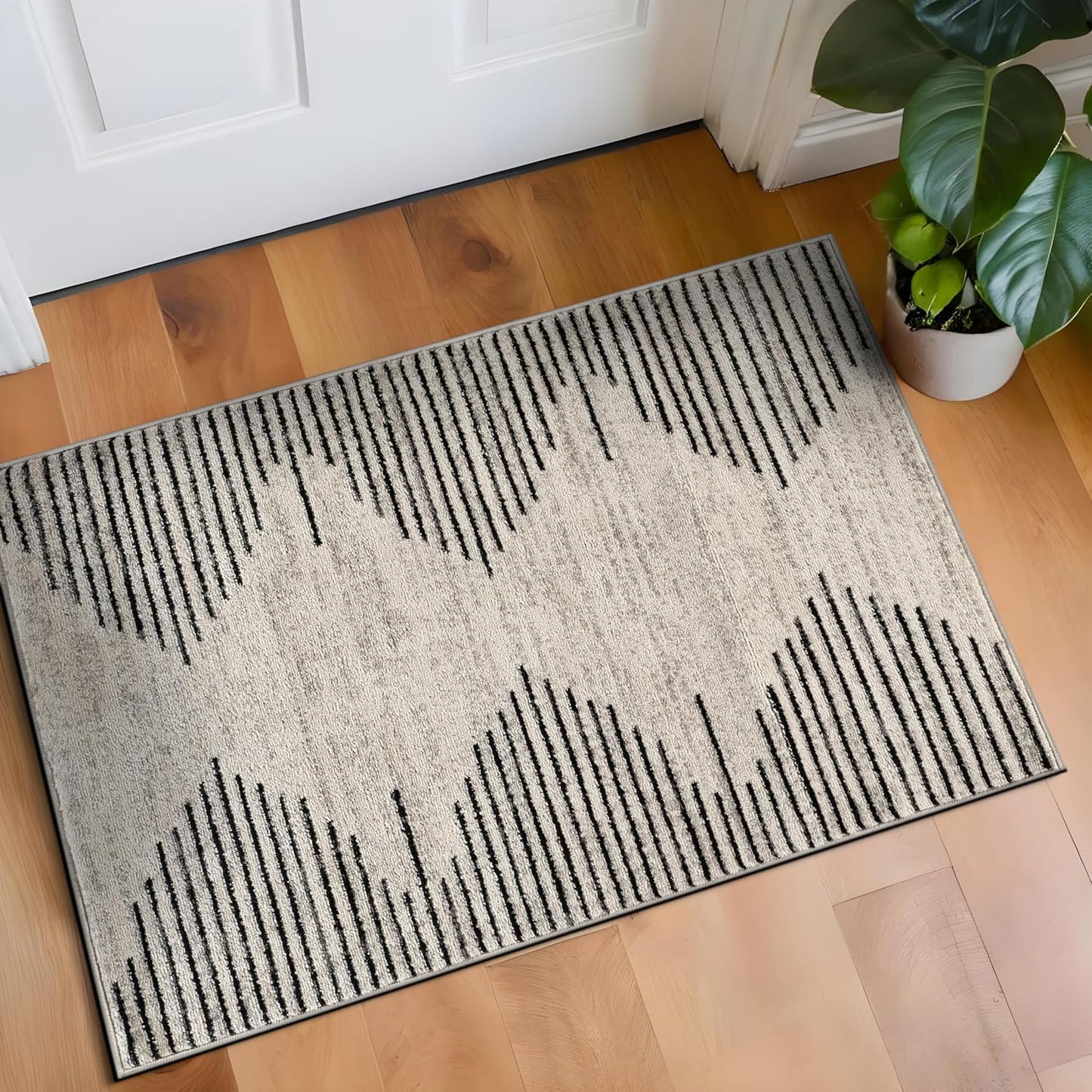 Rugshop Bohemian Stripe Stain Resistant High Traffic Living Room Kitchen Bedroom Dining Home Office Round Rug 8' Cream