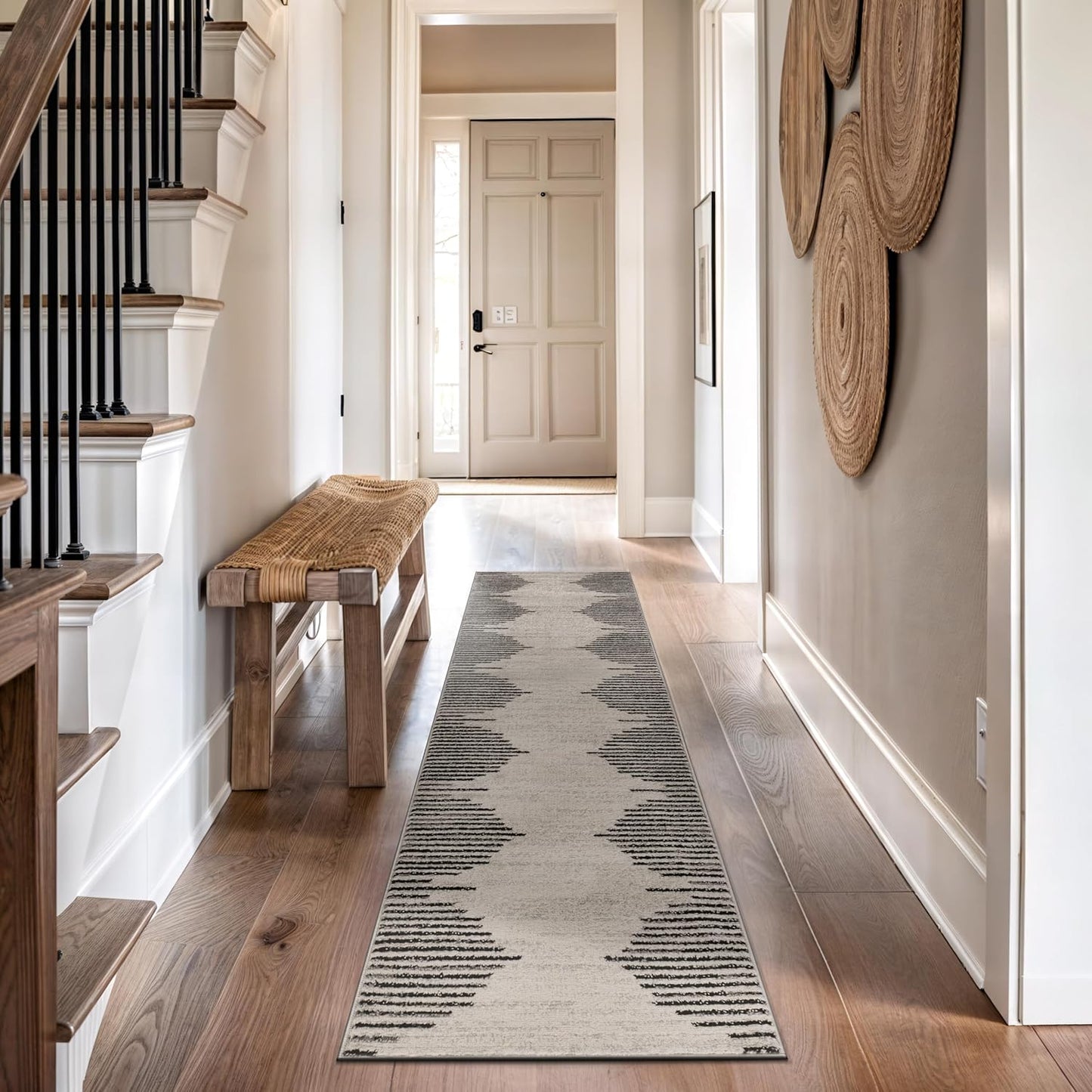 Rugshop Bohemian Stripe Stain Resistant High Traffic Living Room Kitchen Bedroom Dining Home Office Round Rug 8' Cream