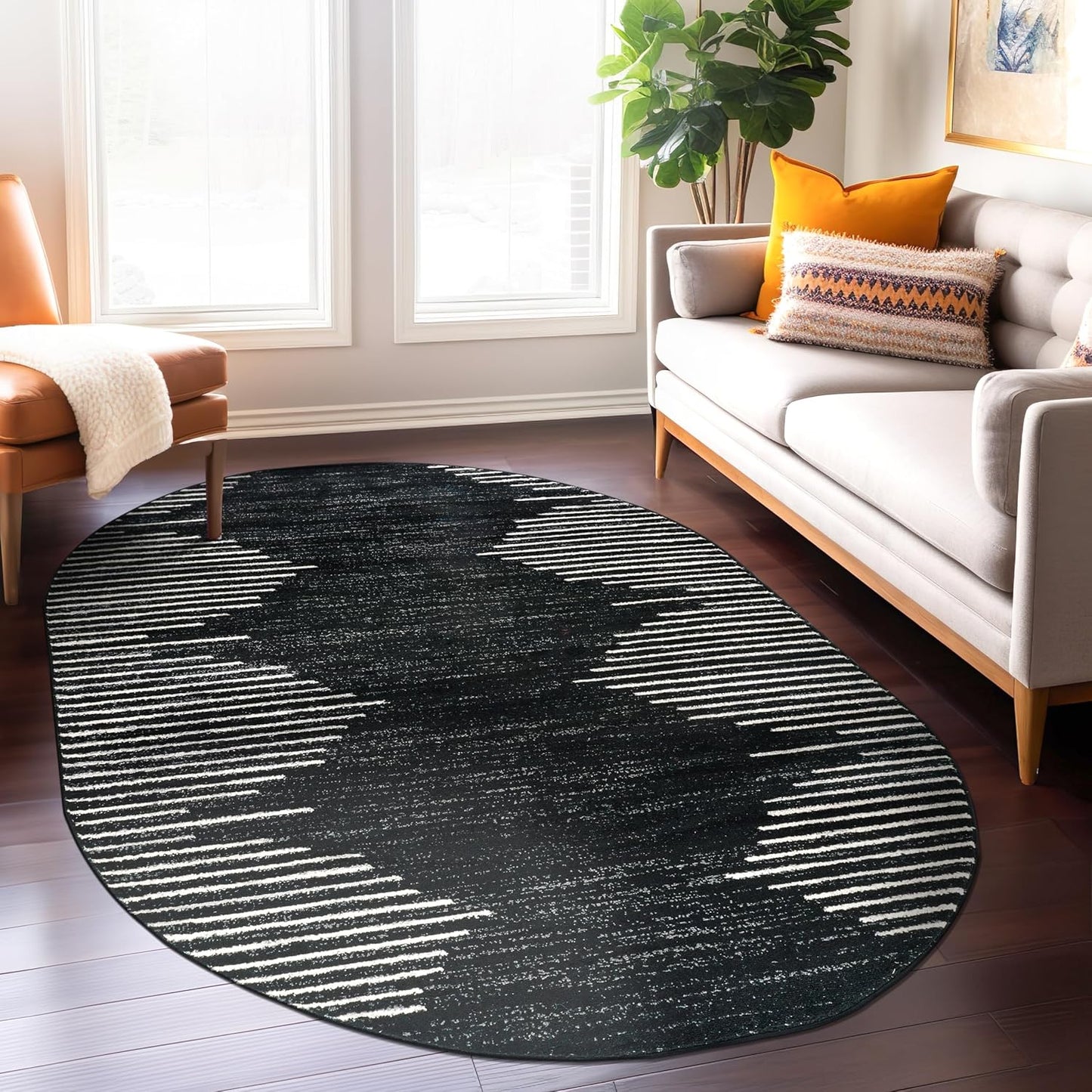 Rugshop Bohemian Stripe Stain Resistant High Traffic Living Room Kitchen Bedroom Dining Home Office Round Rug 8' Cream