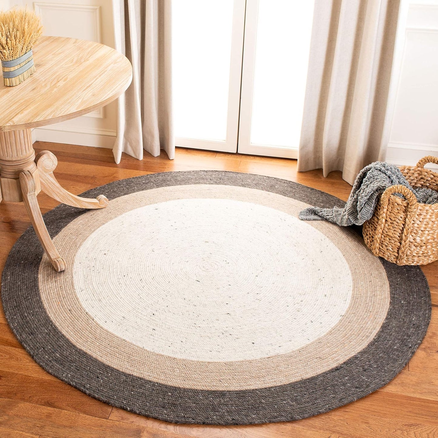 SAFAVIEH Braided Collection 7' Round Beige/Ivory BRD903B Handmade Country Cottage Reversible Wool Entryway Foyer Living Room Bedroom Kitchen Area Rug