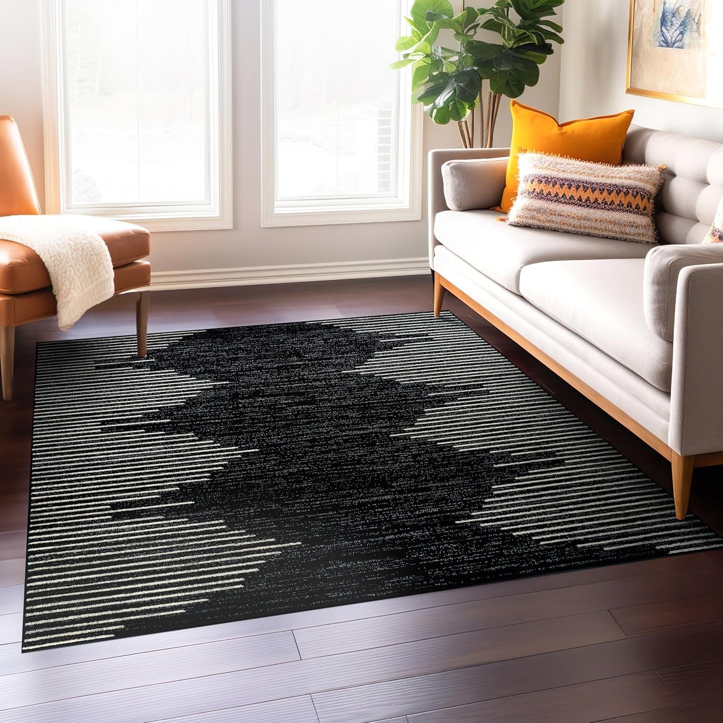 Rugshop Bohemian Stripe Stain Resistant High Traffic Living Room Kitchen Bedroom Dining Home Office Round Rug 8' Cream