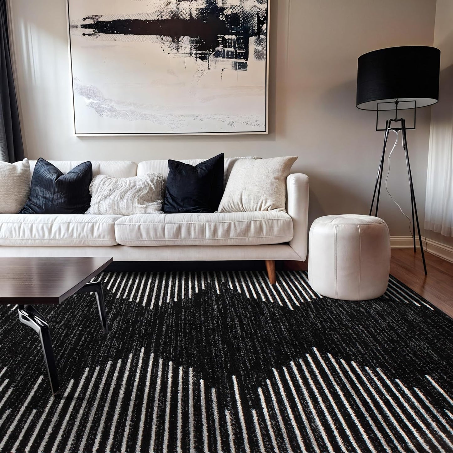 Rugshop Bohemian Stripe Stain Resistant High Traffic Living Room Kitchen Bedroom Dining Home Office Round Rug 8' Cream