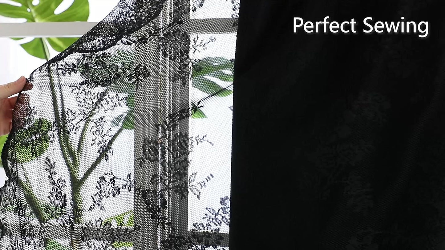 Mix and Match Curtains - Full Blackout Beige Curtains with Vintage Floral White Lace Panels for Bedroom 84 Inch Length Living Room Solid Thermal Insulated 4 Piece Curtain Set, Grommet Top, 52" W