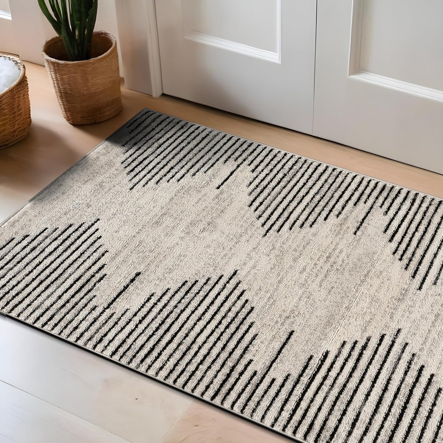 Rugshop Bohemian Stripe Stain Resistant High Traffic Living Room Kitchen Bedroom Dining Home Office Round Rug 8' Cream