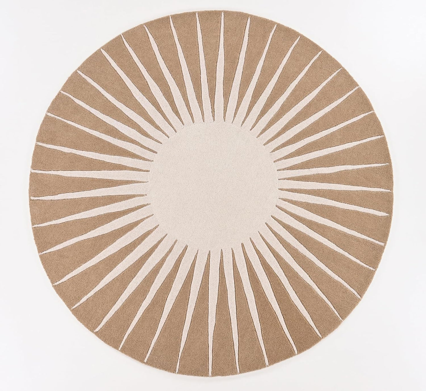 Modern Round Area Rug – Hand-Tufted with 100% NZ Wool, Thick & Soft Circular Carpet for Living Room, Bedroom & Dining Room Decor (Warm Natural, 5' Round)