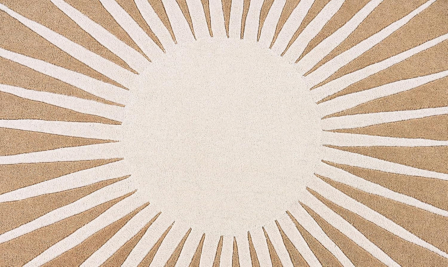 Modern Round Area Rug – Hand-Tufted with 100% NZ Wool, Thick & Soft Circular Carpet for Living Room, Bedroom & Dining Room Decor (Warm Natural, 5' Round)