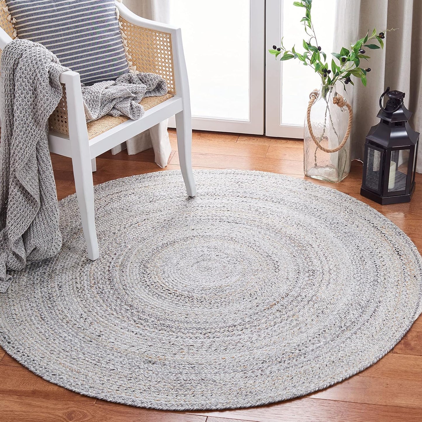 SAFAVIEH Braided Collection 8' Round Navy BRD851N Flatweave Country Cottage Reversible Entryway Foyer Living Room Bedroom Kitchen Area Rug