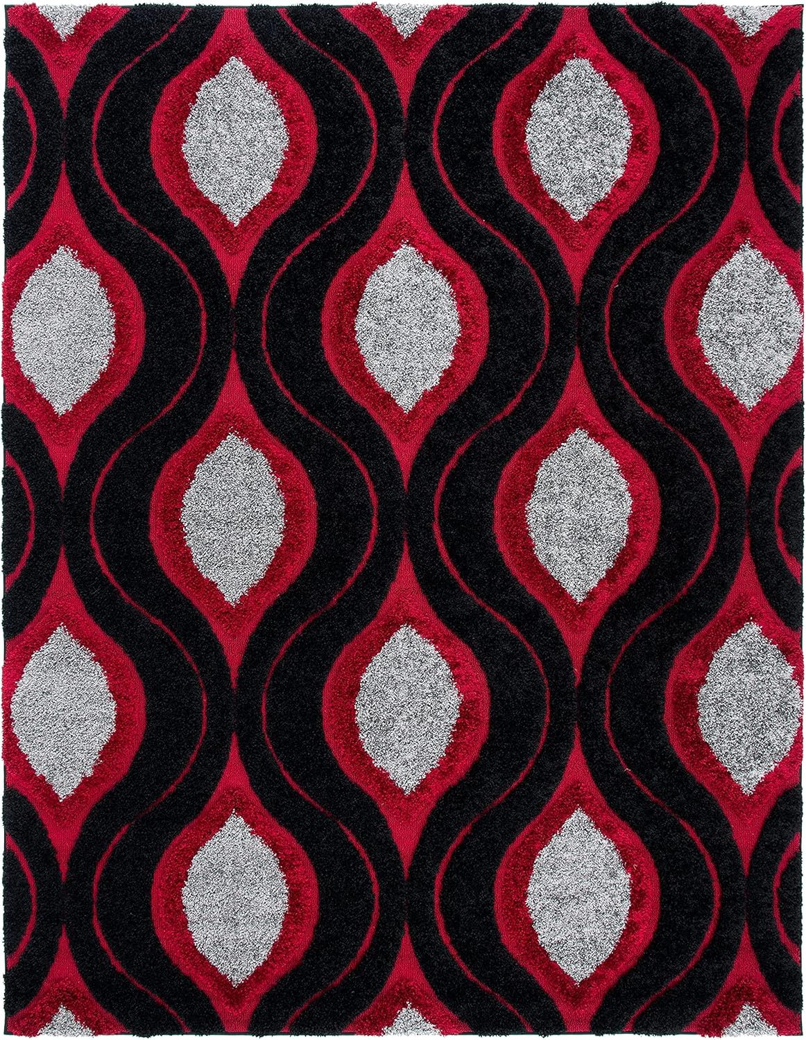 SAFAVIEH Florida Shag Collection Area Rug - 6'7" Round, Cream & Smoke, Modern Ogee Design, Non-Shedding & Easy Care, 1.2-inch Thick Ideal for High Traffic Areas in Living Room, Bedroom (SG461-1179)