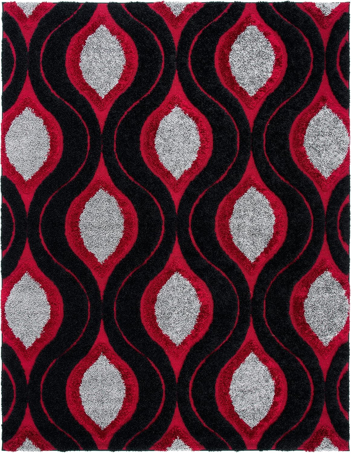 SAFAVIEH Florida Shag Collection Area Rug - 6'7" Round, Cream & Smoke, Modern Ogee Design, Non-Shedding & Easy Care, 1.2-inch Thick Ideal for High Traffic Areas in Living Room, Bedroom (SG461-1179)