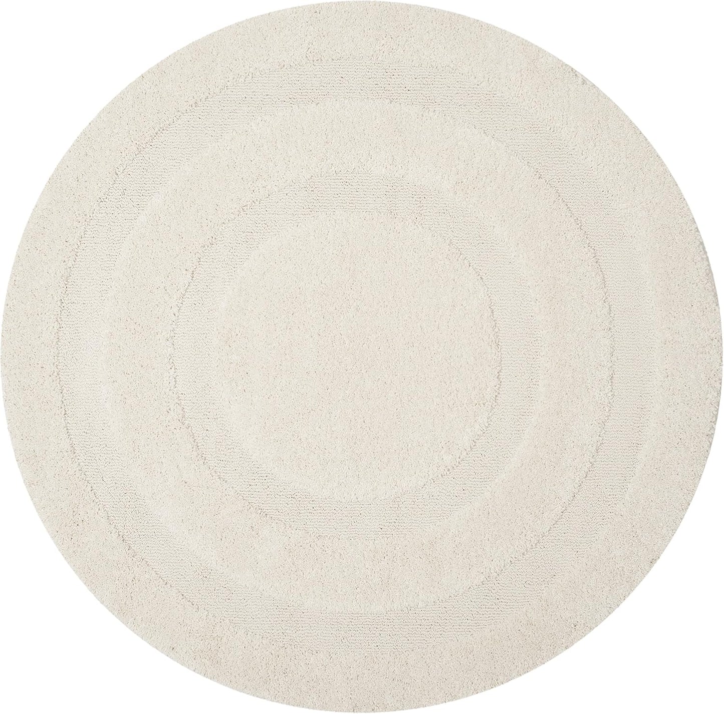 SAFAVIEH Florida Shag Collection Area Rug - 6'7" Round, Creme & Creme, Border Design, Non-Shedding & Easy Care, 1.2-inch Thick Ideal for High Traffic Areas in Living Room, Bedroom (SG454-1111)