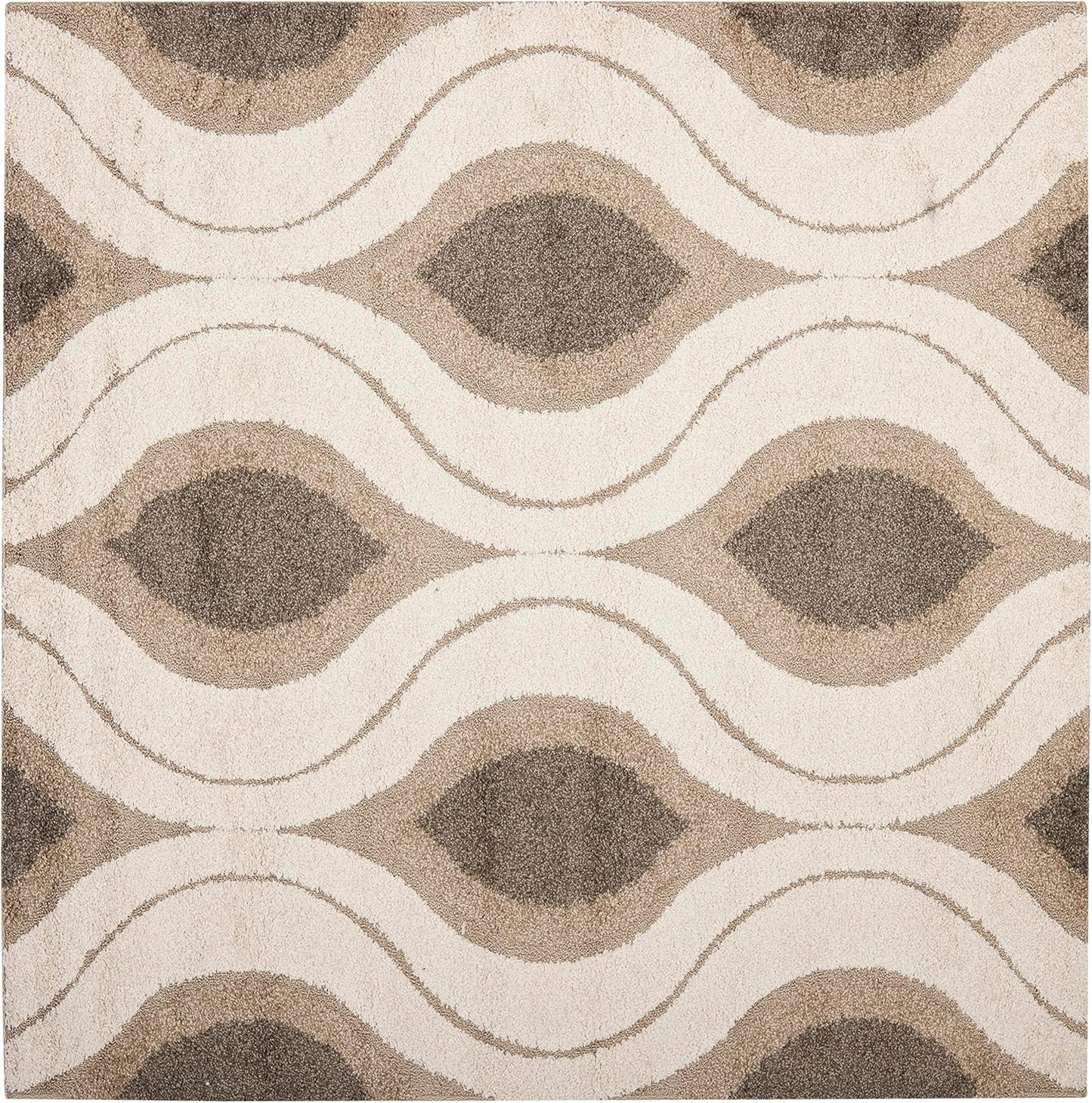 SAFAVIEH Florida Shag Collection Area Rug - 6'7" Round, Cream & Smoke, Modern Ogee Design, Non-Shedding & Easy Care, 1.2-inch Thick Ideal for High Traffic Areas in Living Room, Bedroom (SG461-1179)