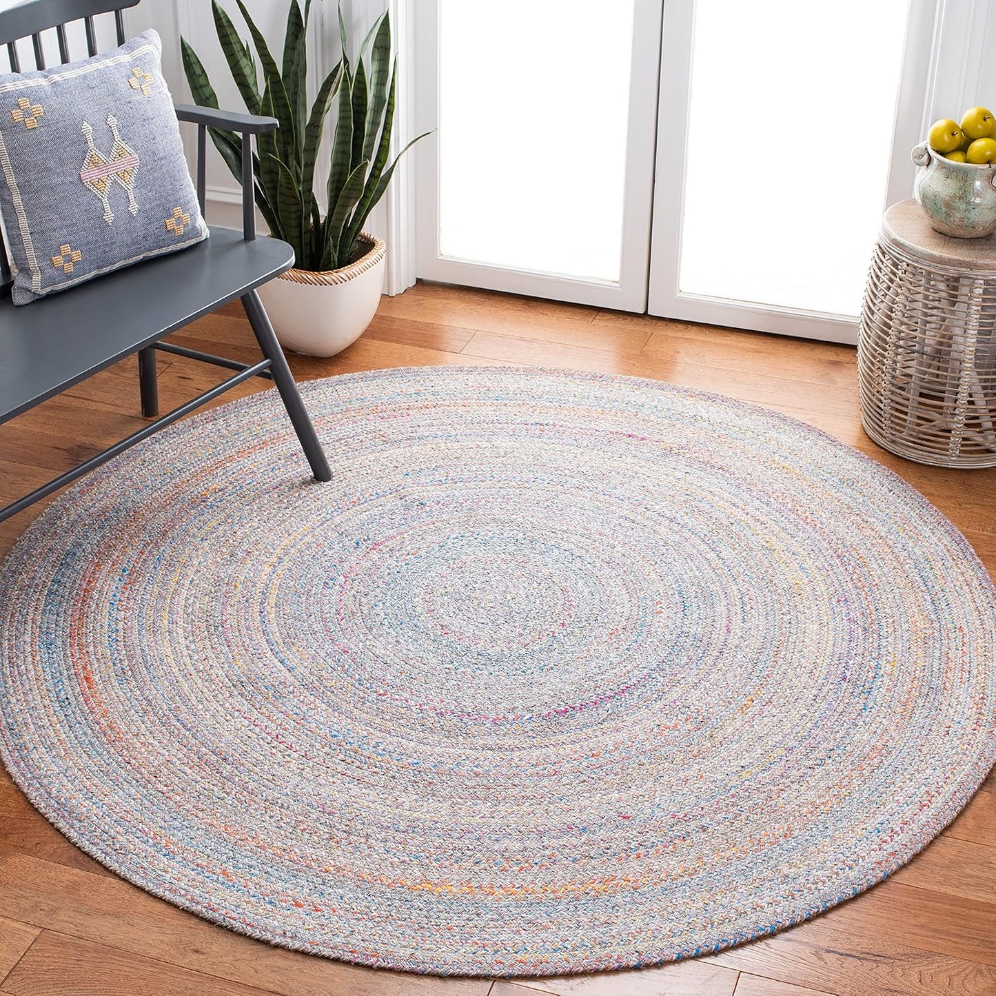 SAFAVIEH Braided Collection 8' Round Navy BRD851N Flatweave Country Cottage Reversible Entryway Foyer Living Room Bedroom Kitchen Area Rug