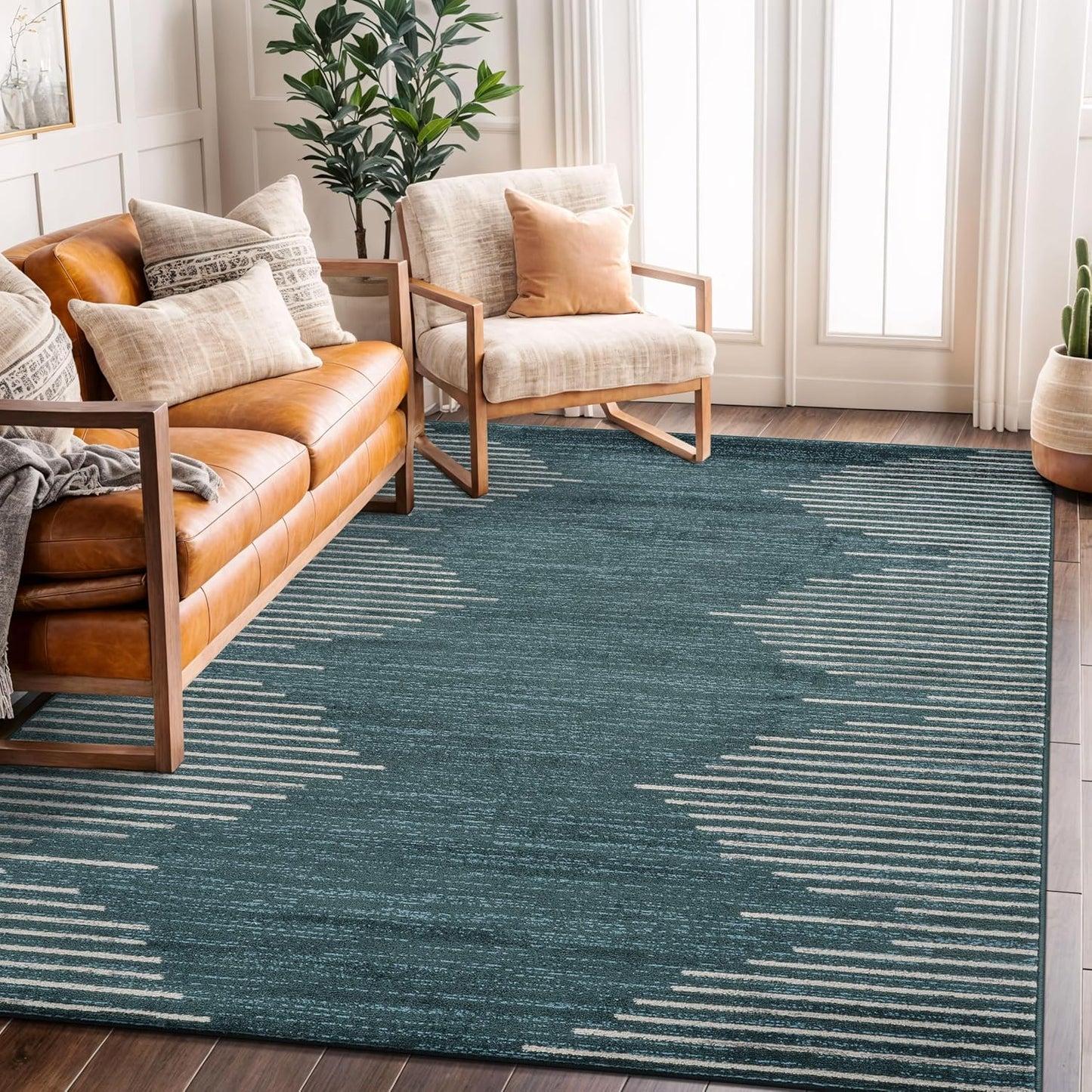 Rugshop Bohemian Stripe Stain Resistant High Traffic Living Room Kitchen Bedroom Dining Home Office Round Rug 8' Cream