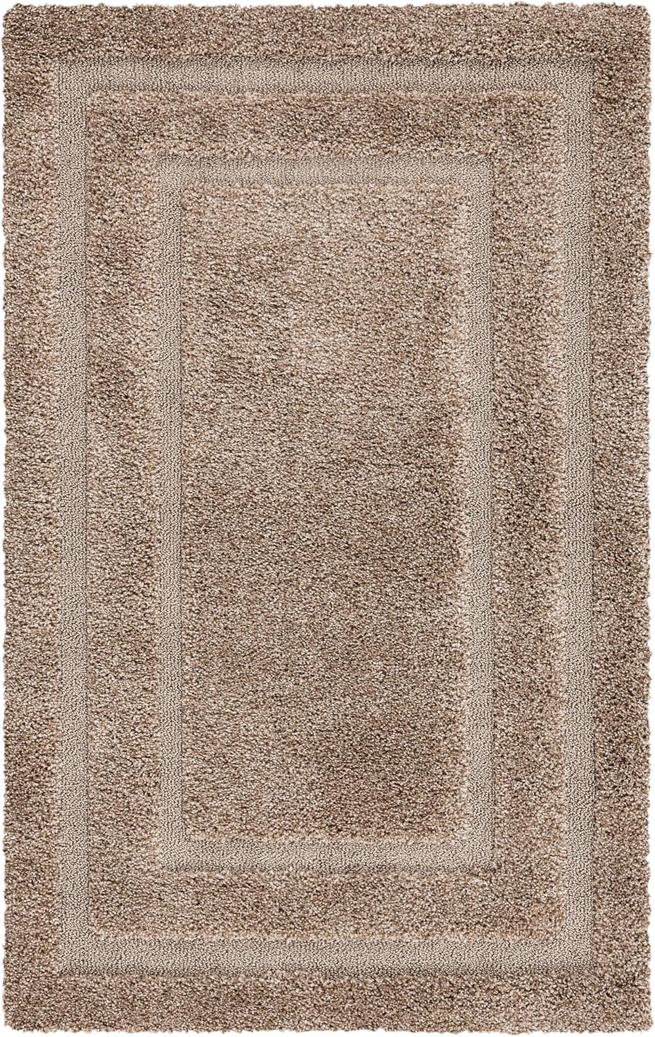 SAFAVIEH Florida Shag Collection Area Rug - 6'7" Round, Creme & Creme, Border Design, Non-Shedding & Easy Care, 1.2-inch Thick Ideal for High Traffic Areas in Living Room, Bedroom (SG454-1111)
