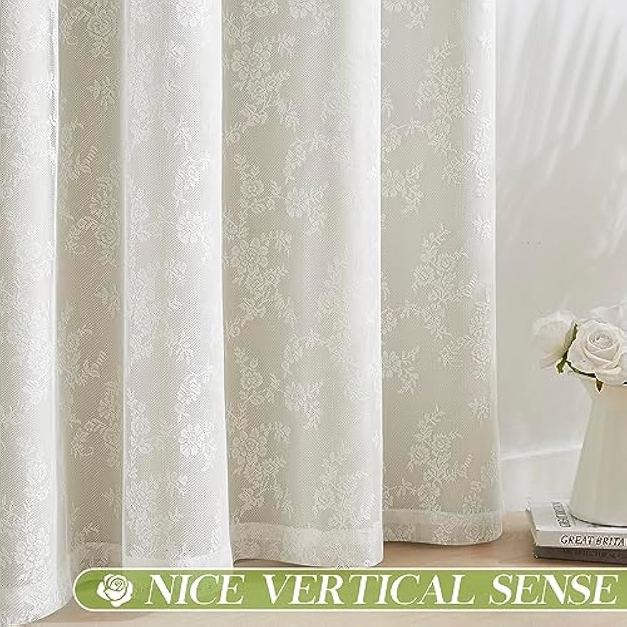 Mix and Match Curtains - Full Blackout Beige Curtains with Vintage Floral White Lace Panels for Bedroom 84 Inch Length Living Room Solid Thermal Insulated 4 Piece Curtain Set, Grommet Top, 52" W