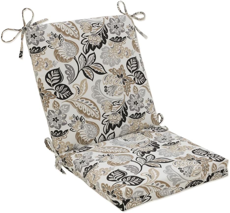 Pillow Perfect Paisley Indoor/Outdoor Solid Back 1 Piece Square Corner Chair Cushion with Ties, Deep Seat, Weather, and Fade Resistant, 36.5" x 18", Blue/Green Pretty,