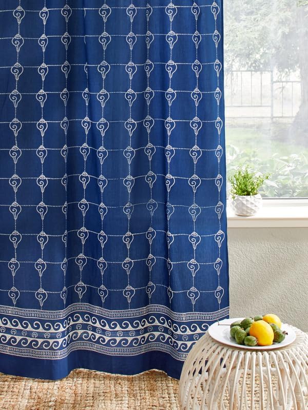 White Sheer Curtain Panel with Tieback, Ivy Lace Leaf Design Tab Top for Light Filtering & Privacy 100% Cotton Voile Hand Block Printed 44 x 84 Inches