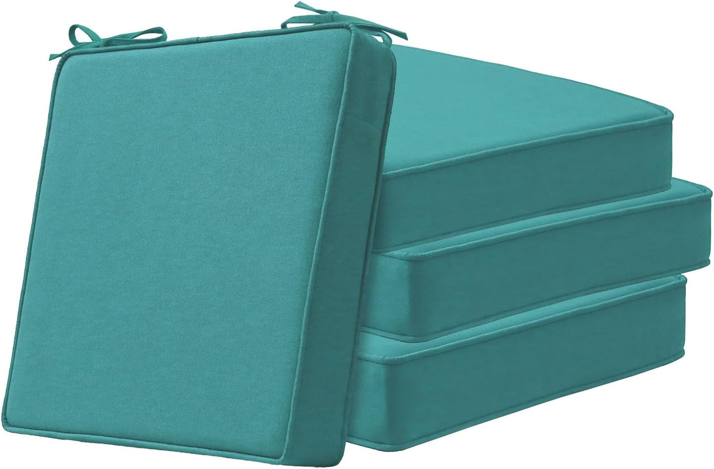 Square Corner Seat Cushions, 19" x 19" x 3", Set of 4, Indoor Outdoor Water Repellent Universal Chair Pads with Ties for Patio Furniture, Garden Deck Dining Chairs, Damask Blue Flower