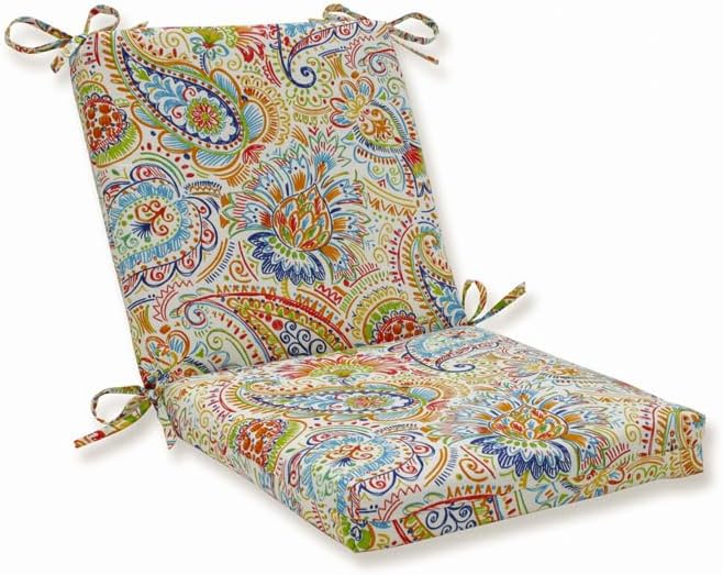 Pillow Perfect Paisley Indoor/Outdoor Solid Back 1 Piece Square Corner Chair Cushion with Ties, Deep Seat, Weather, and Fade Resistant, 36.5" x 18", Blue/Green Pretty,